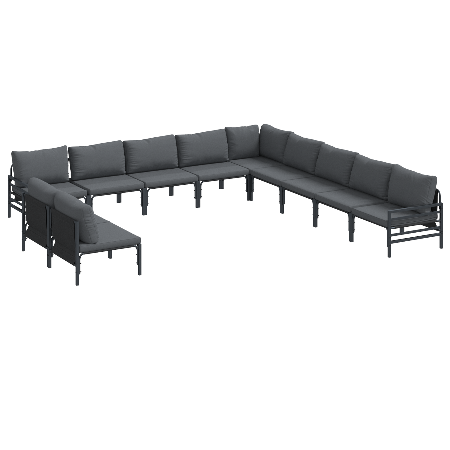 Hagesofa Set med pute 11 pcs Svart Stål
