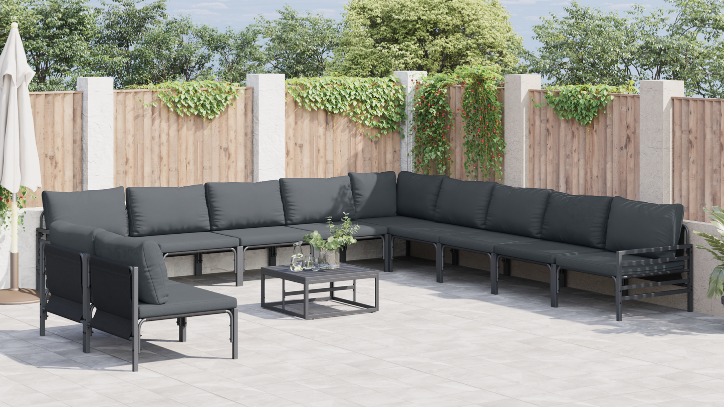 Hagesofa Set med pute 11 pcs Svart Stål