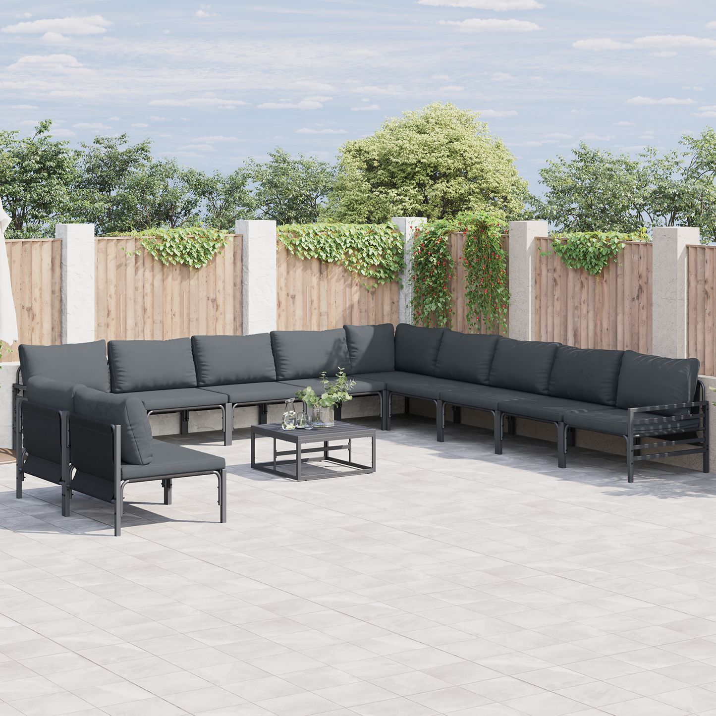 Hagesofa Set med pute 11 pcs Svart Stål