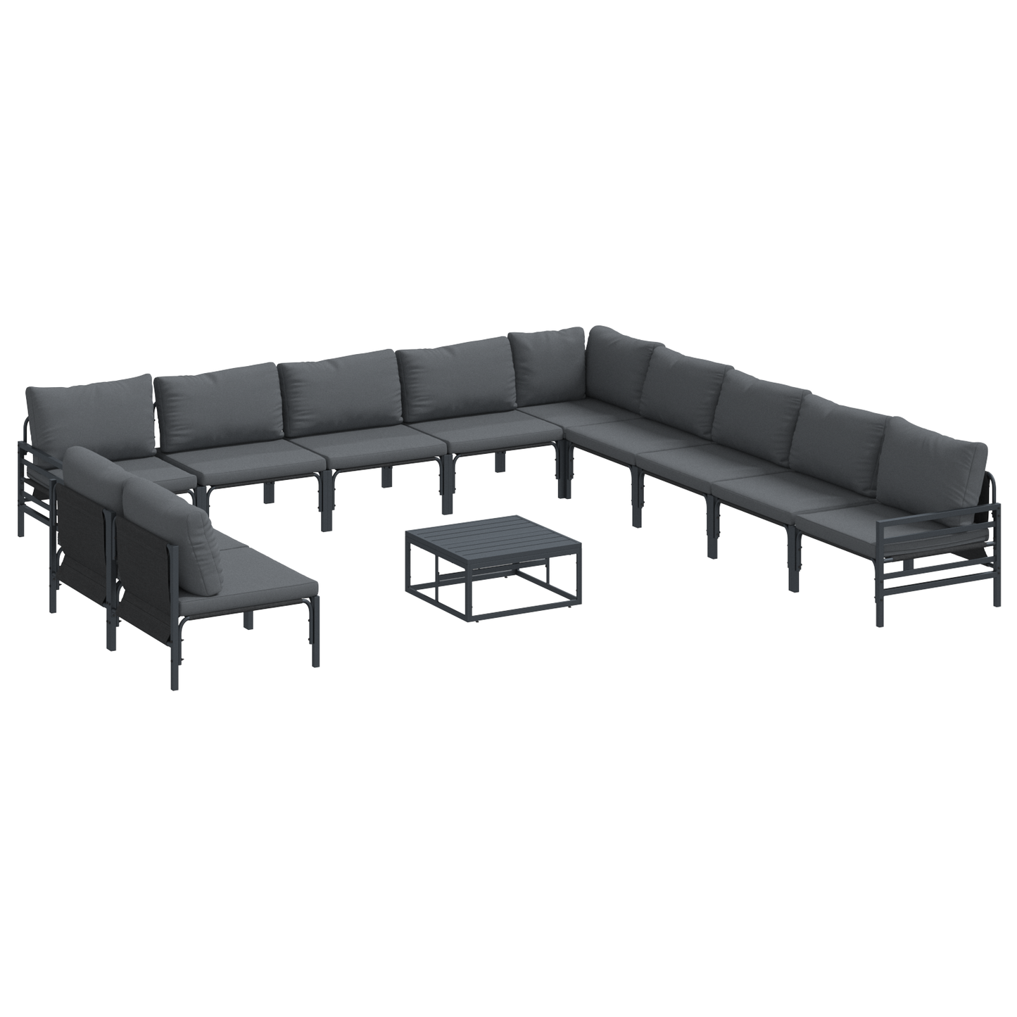 Hagesofa Set med pute 12 pcs Svart Stål