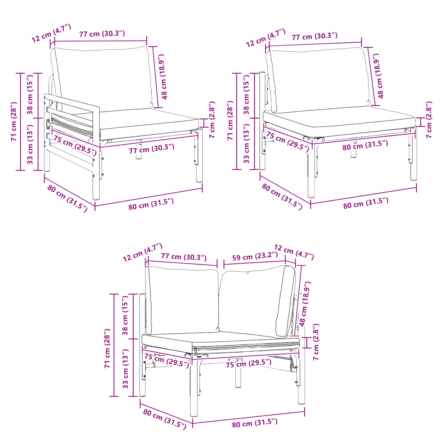 Hagesofa Set med pute 9 pcs Svart Stål