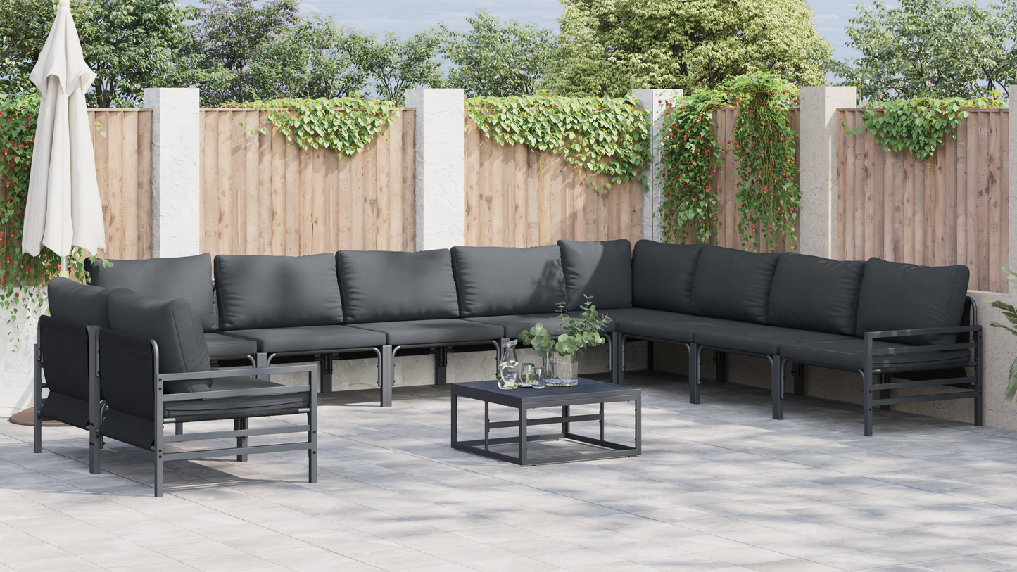 Hagesofa Set med pute 10 pcs Svart Stål