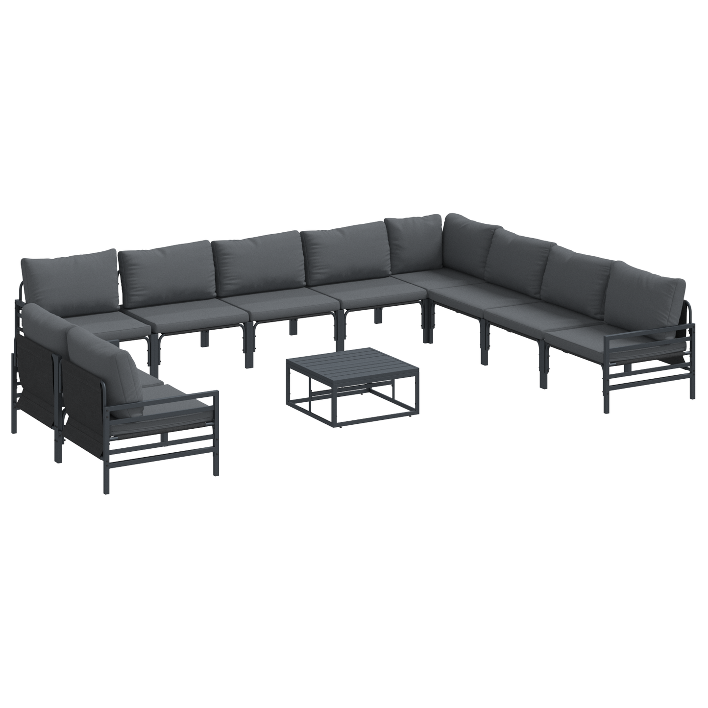 Hagesofa Set med pute 11 pcs Svart Stål