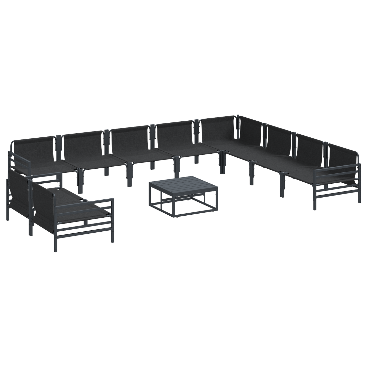 Hagesofa Set med pute 11 pcs Svart Stål