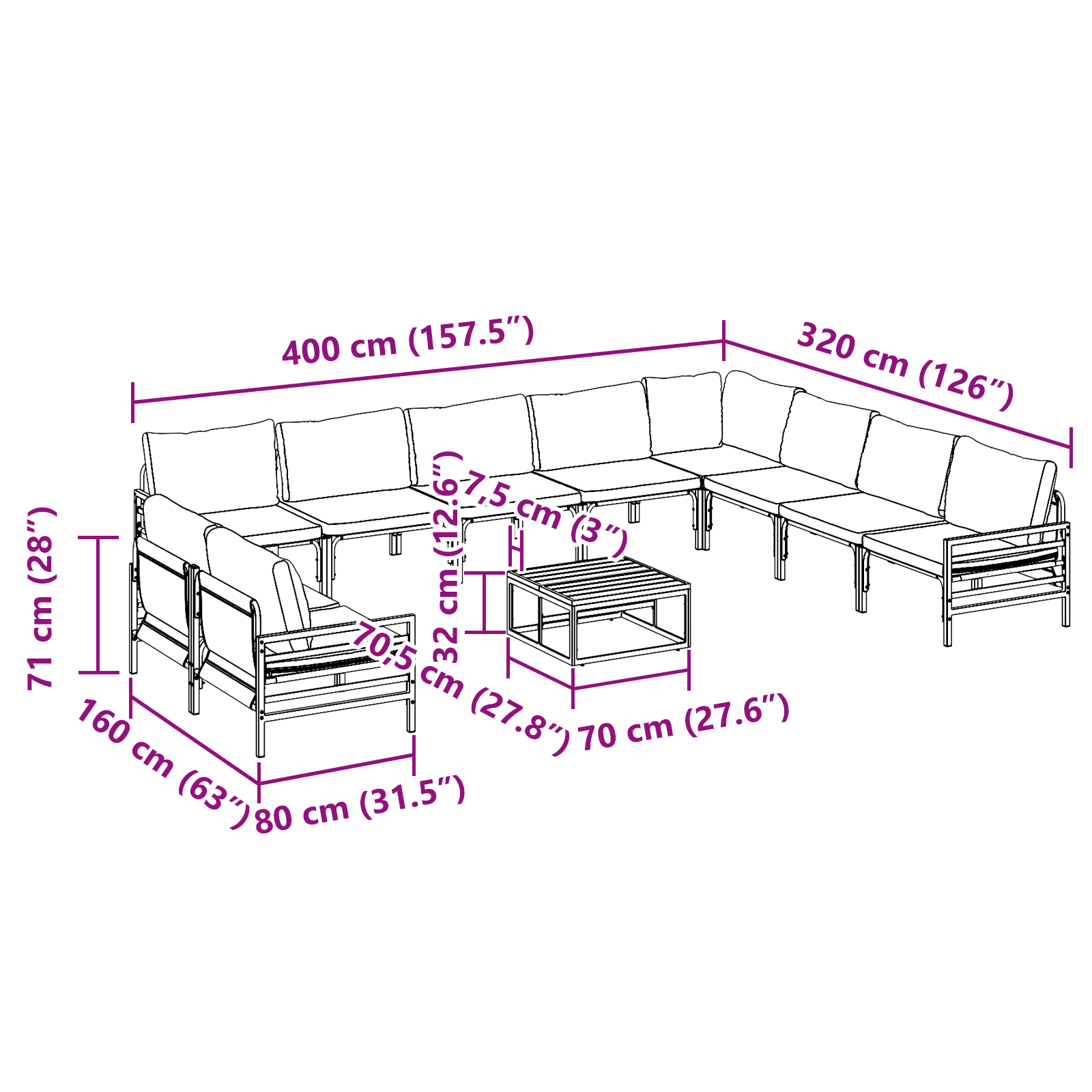 Hagesofa Set Antrasittgrå Stål