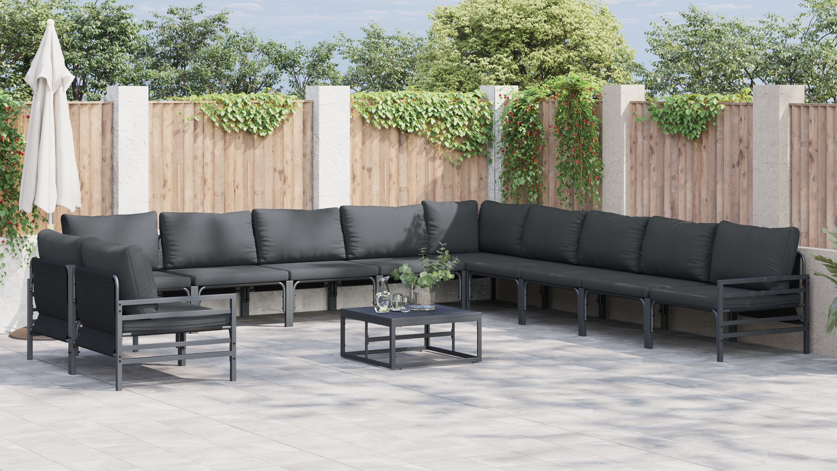 Hagesofa Set med pute Antrasittgrå Stål