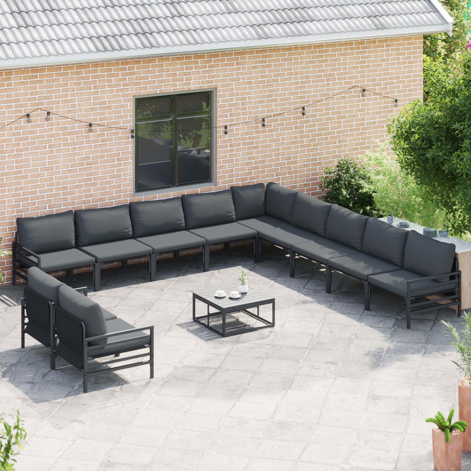 Hagesofa Set med pute Antrasittgrå Stål
