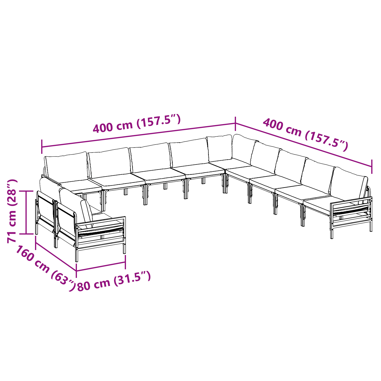 Hagesofa Set med pute Antrasittgrå Stål
