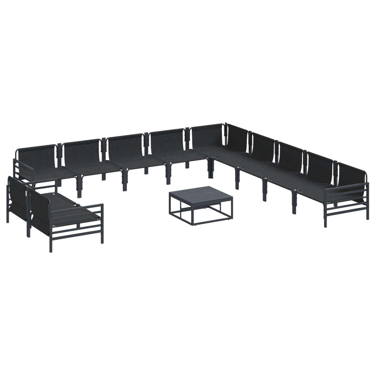 Hagesofa Set med pute 12 pcs Svart Stål