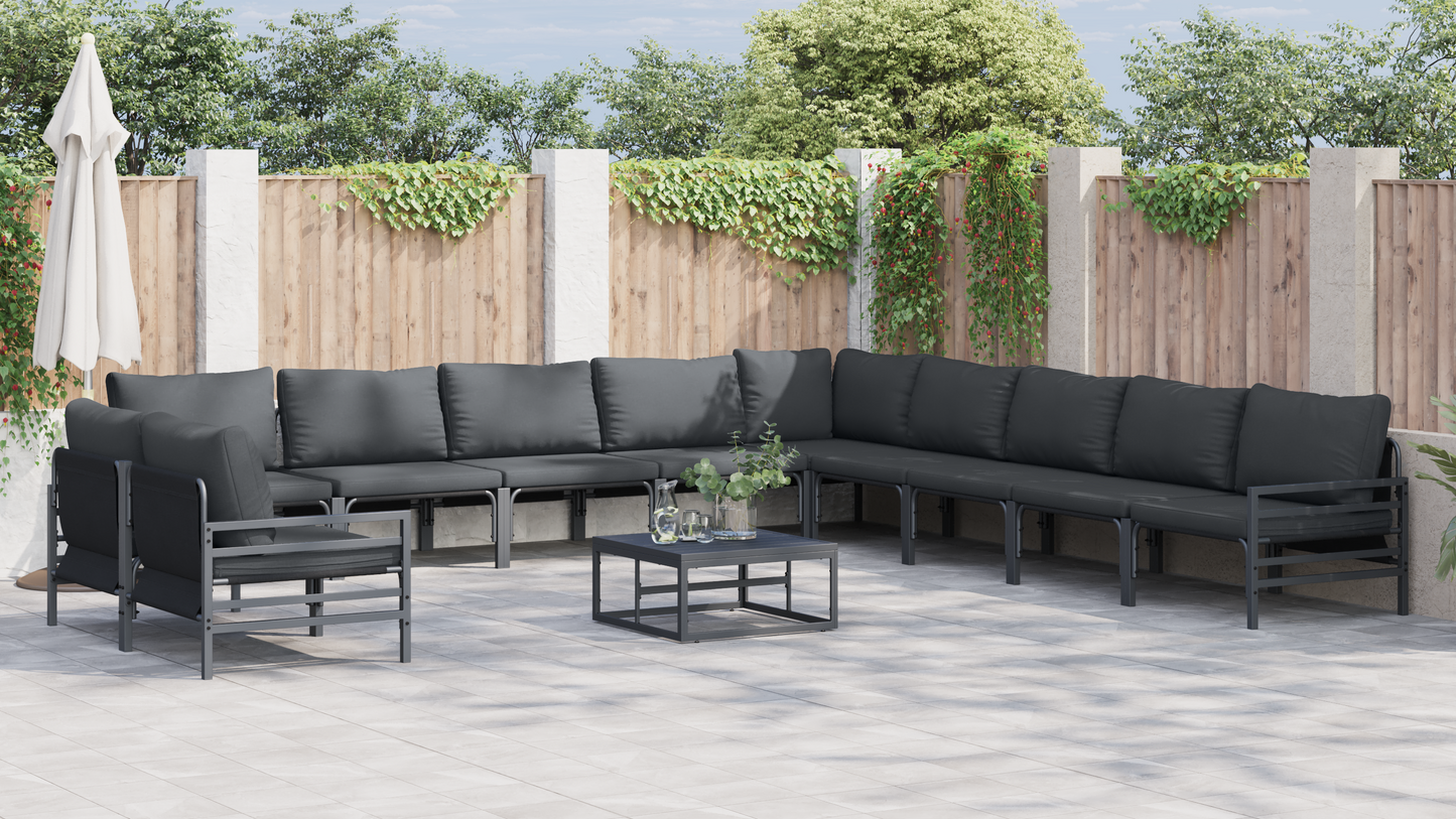Hagesofa Set med pute 12 pcs Svart Stål