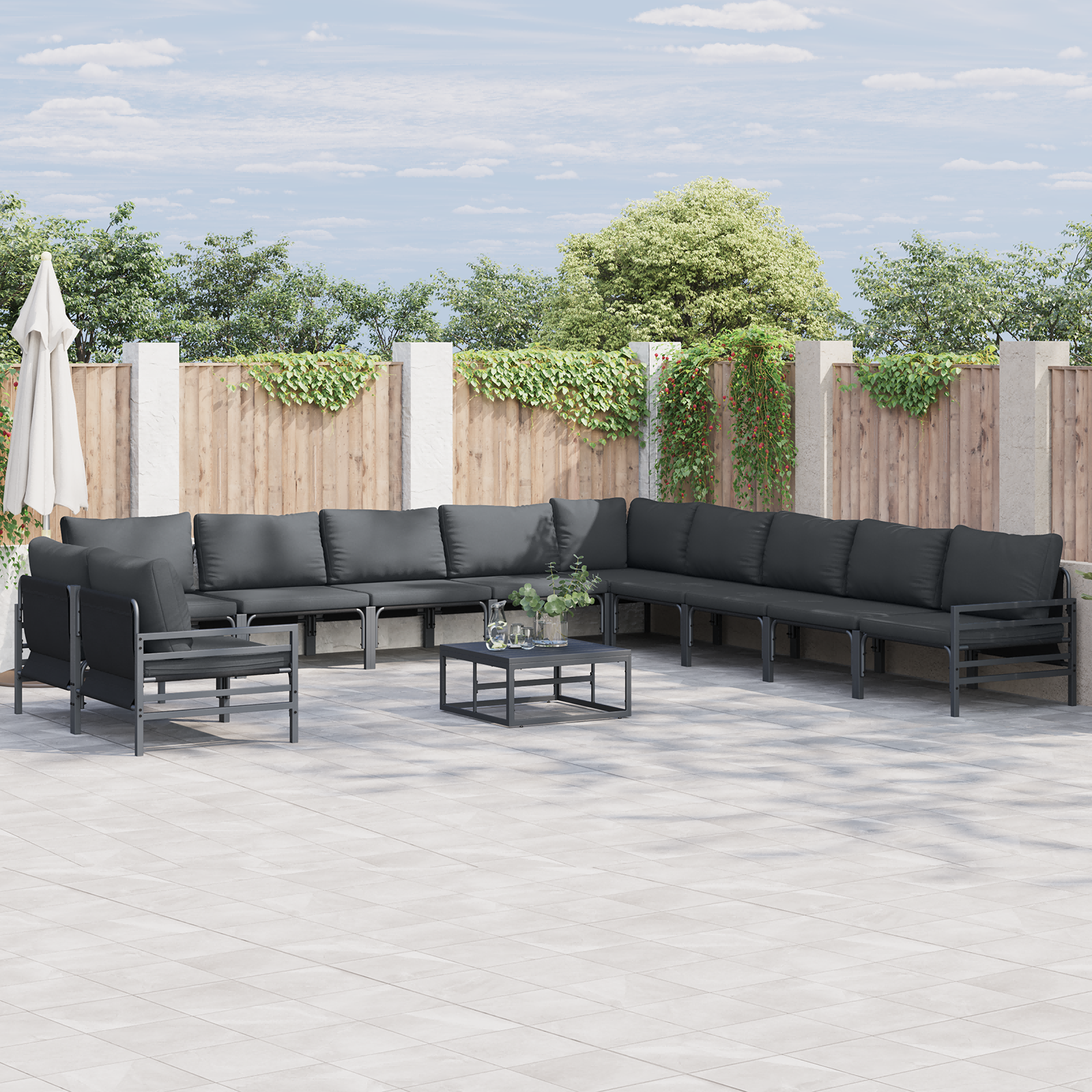 Hagesofa Set med pute Antrasittgrå Stål