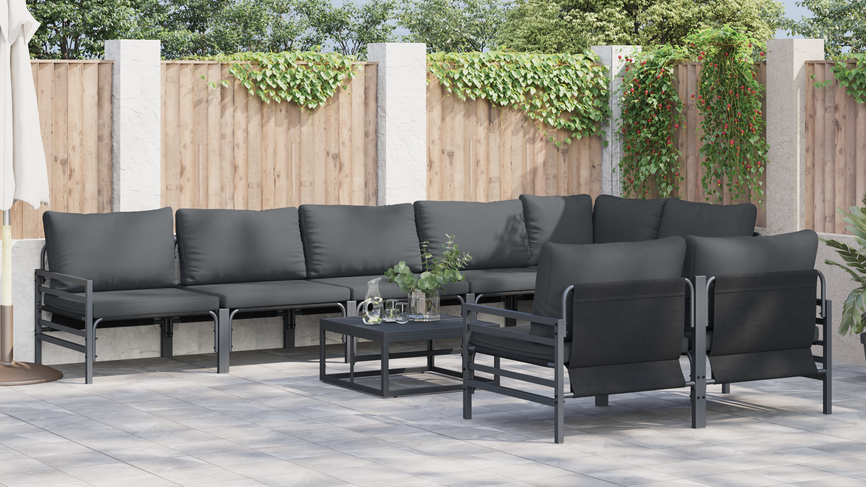 Hagesofa Set Antrasitt Stål