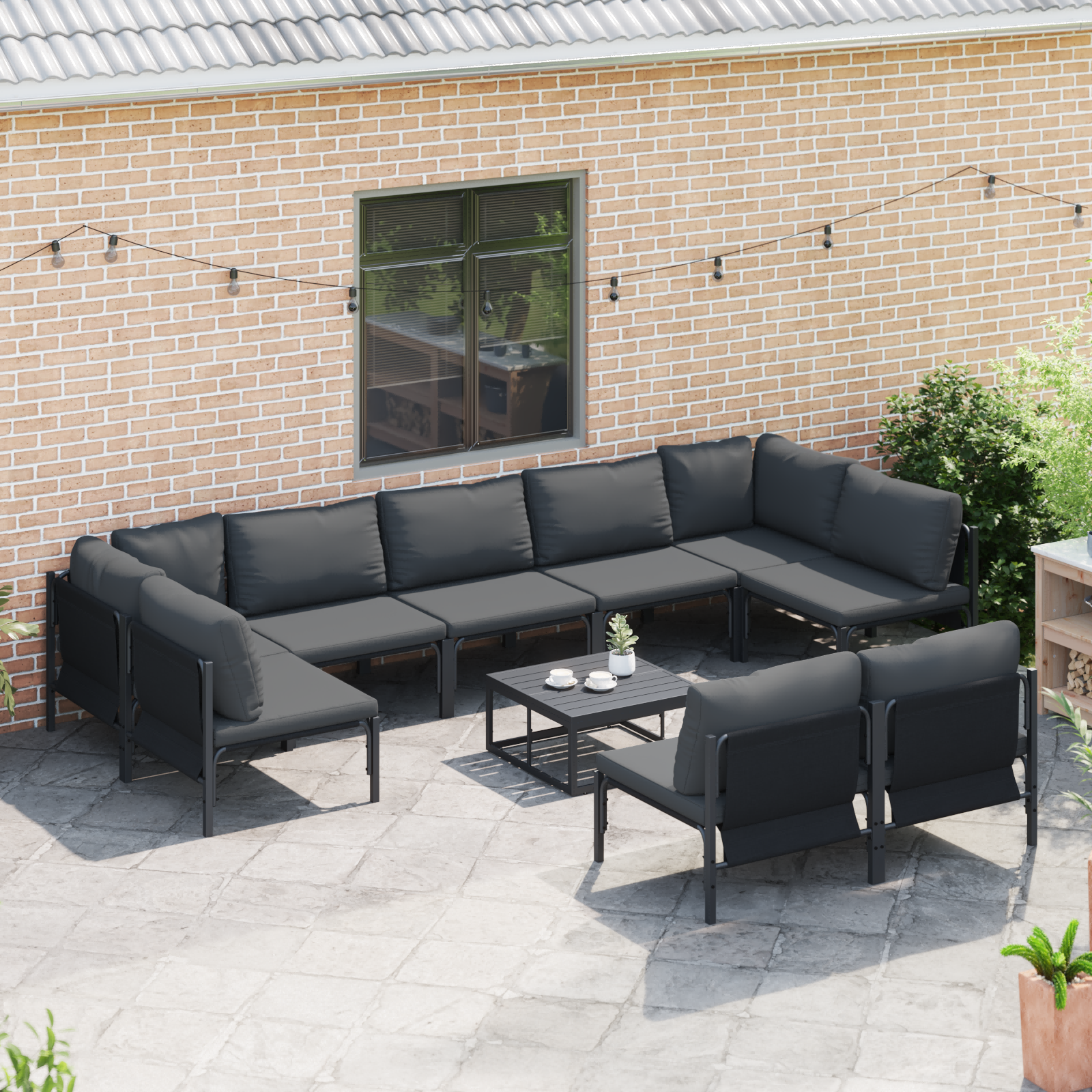Hagesofa Set Antrasitt Stål