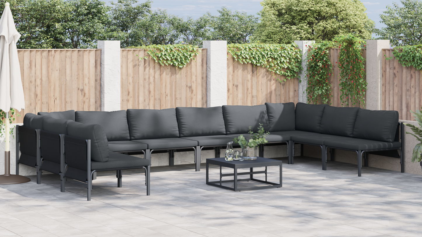 Hagesofa Set med pute 10 pcs Svart Stål