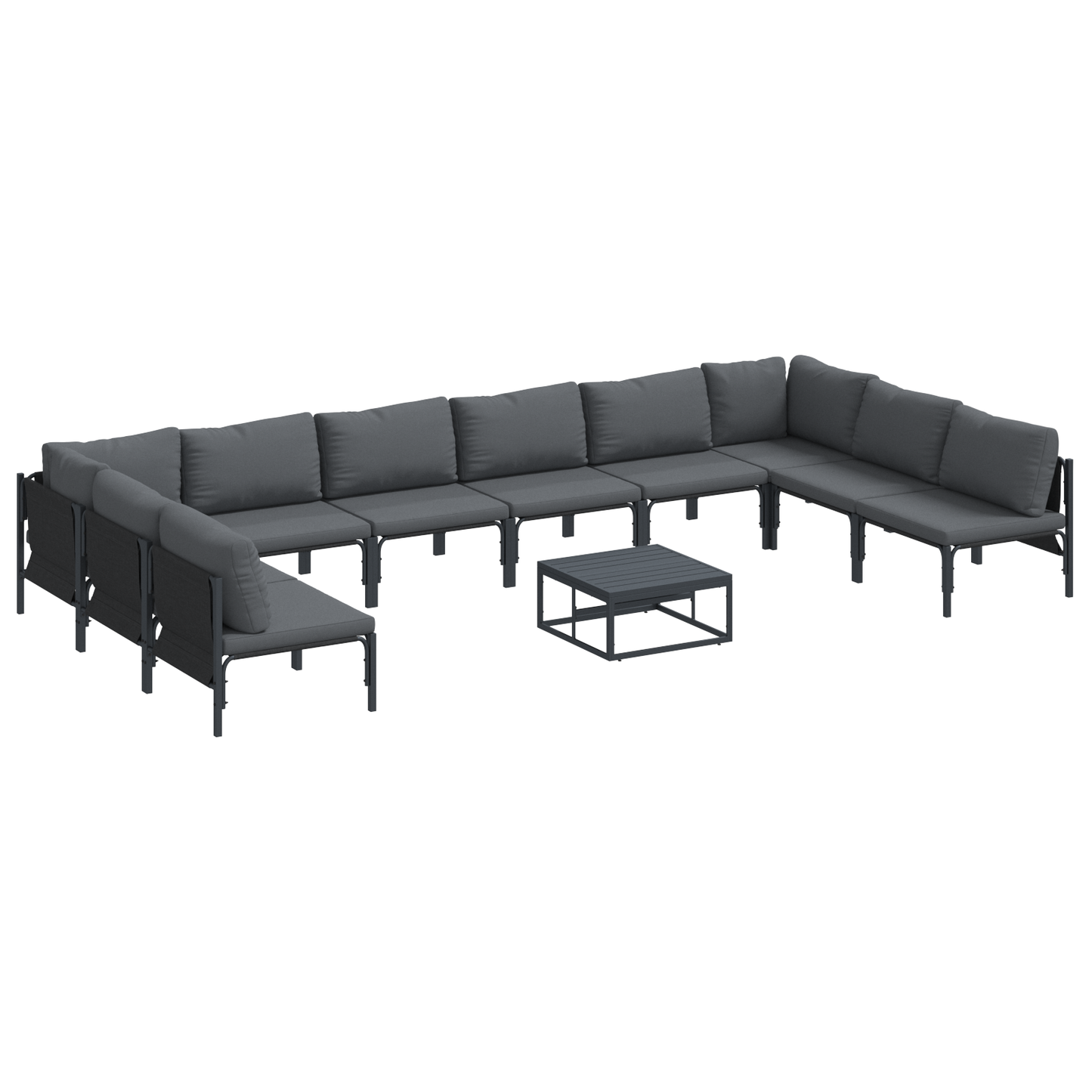 Hagesofa Set med pute 11 pcs Svart Stål