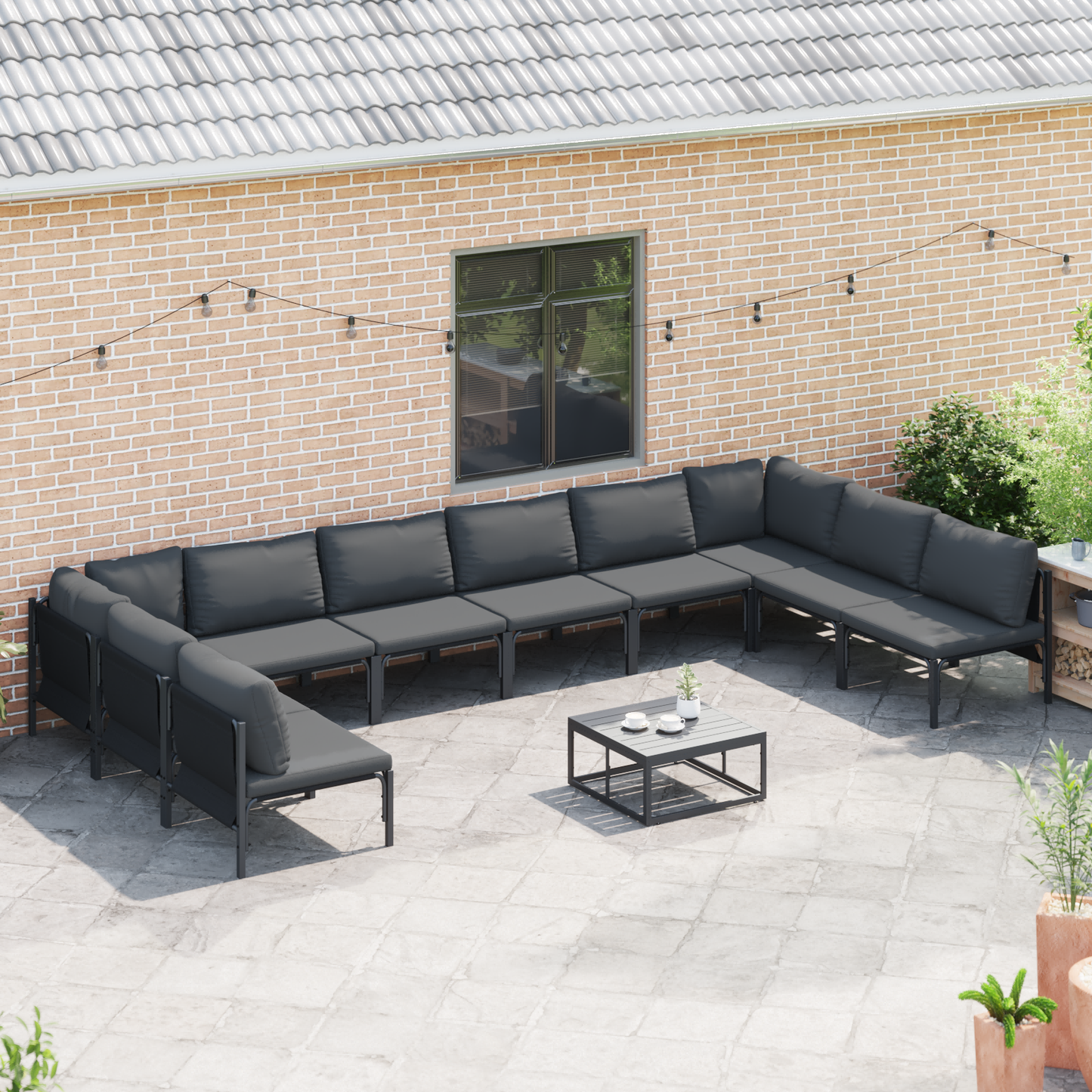 Hagesofa Set med pute 11 pcs Svart Stål