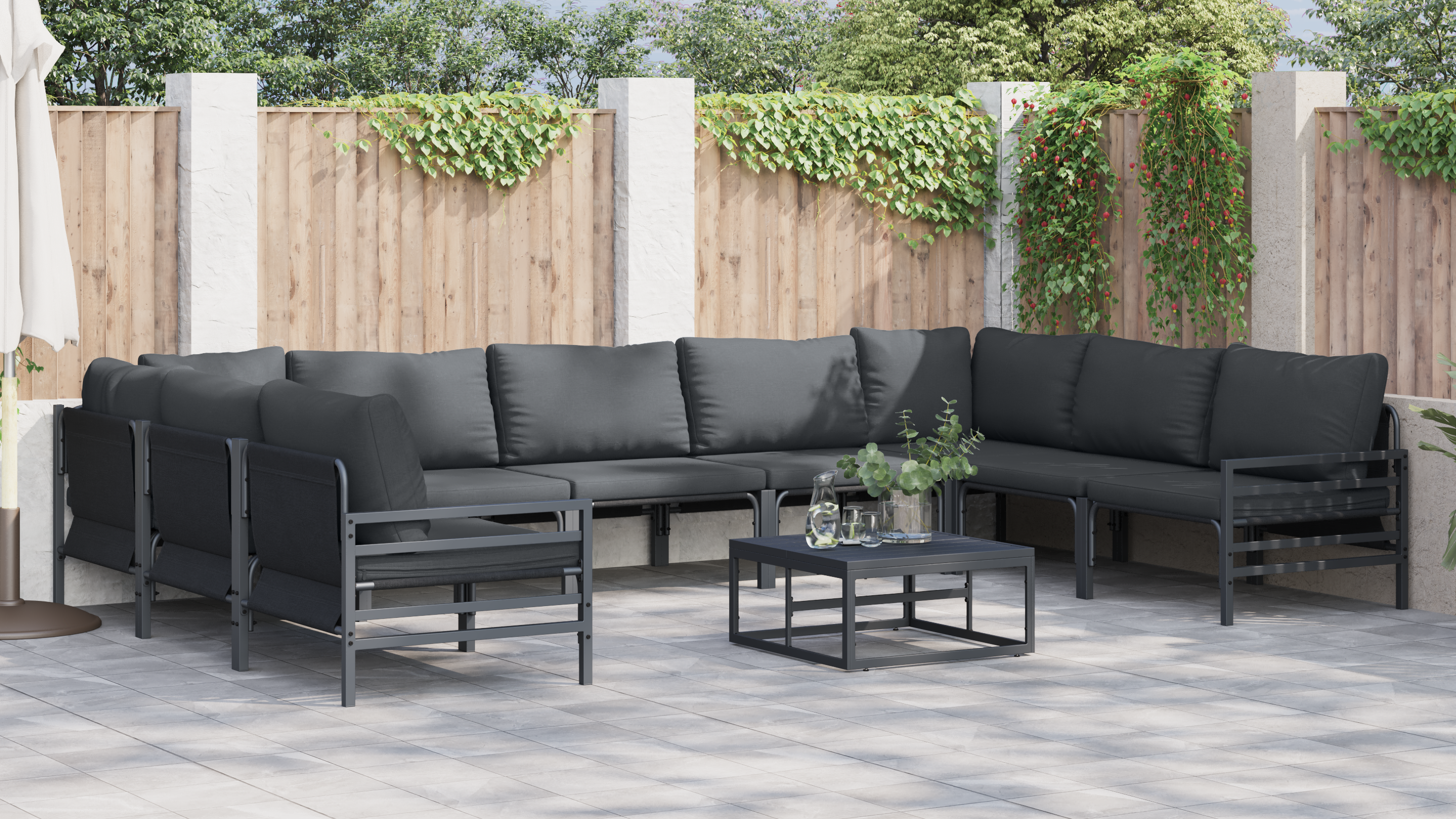 Hagesofa Set Antrasittgrå Stål