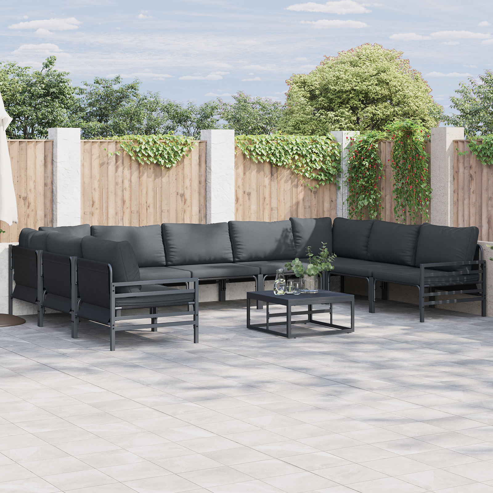 Hagesofa Set Antrasittgrå Stål