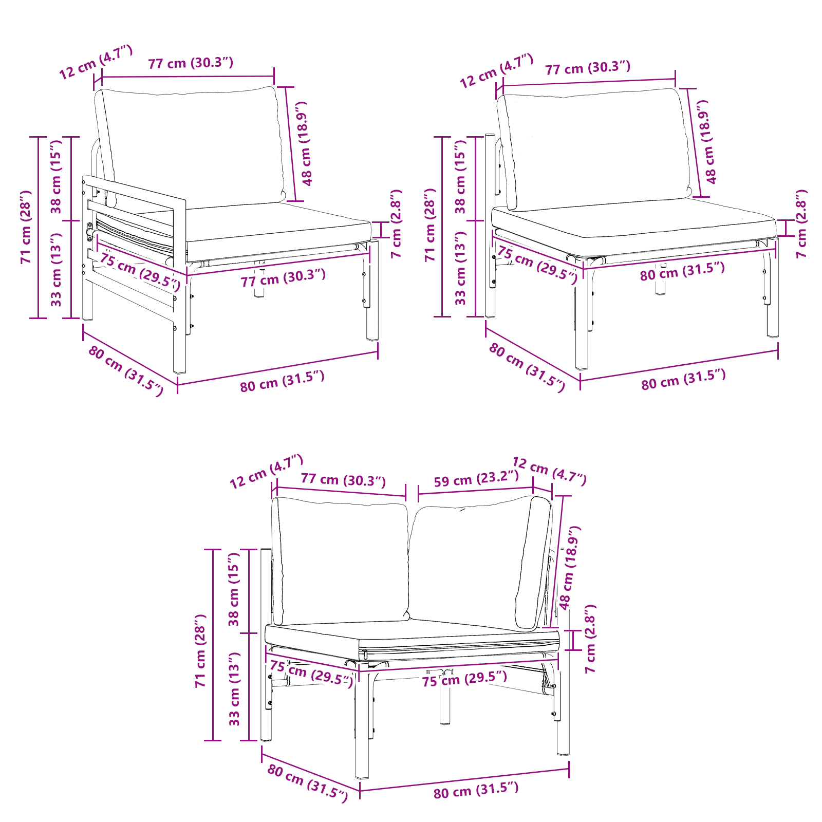 Hagesofa Set Antrasittgrå Stål