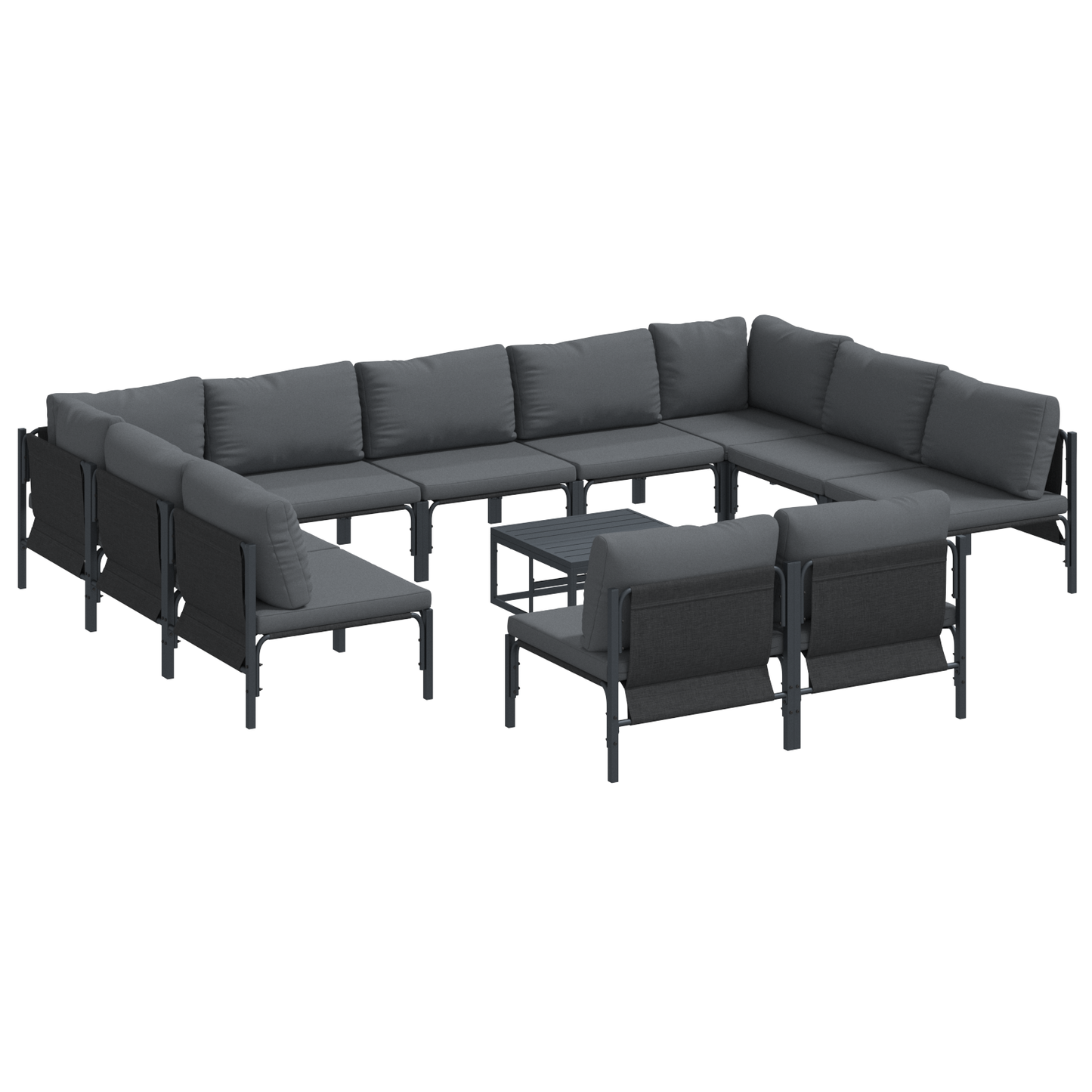 Hagesofa Set med pute 12 pcs Svart Stål