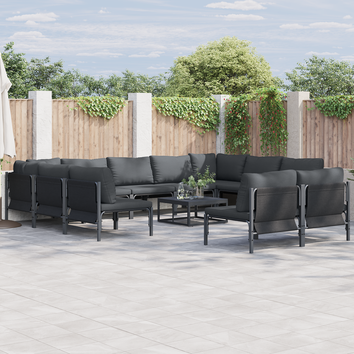 Hagesofa Set med pute 12 pcs Svart Stål