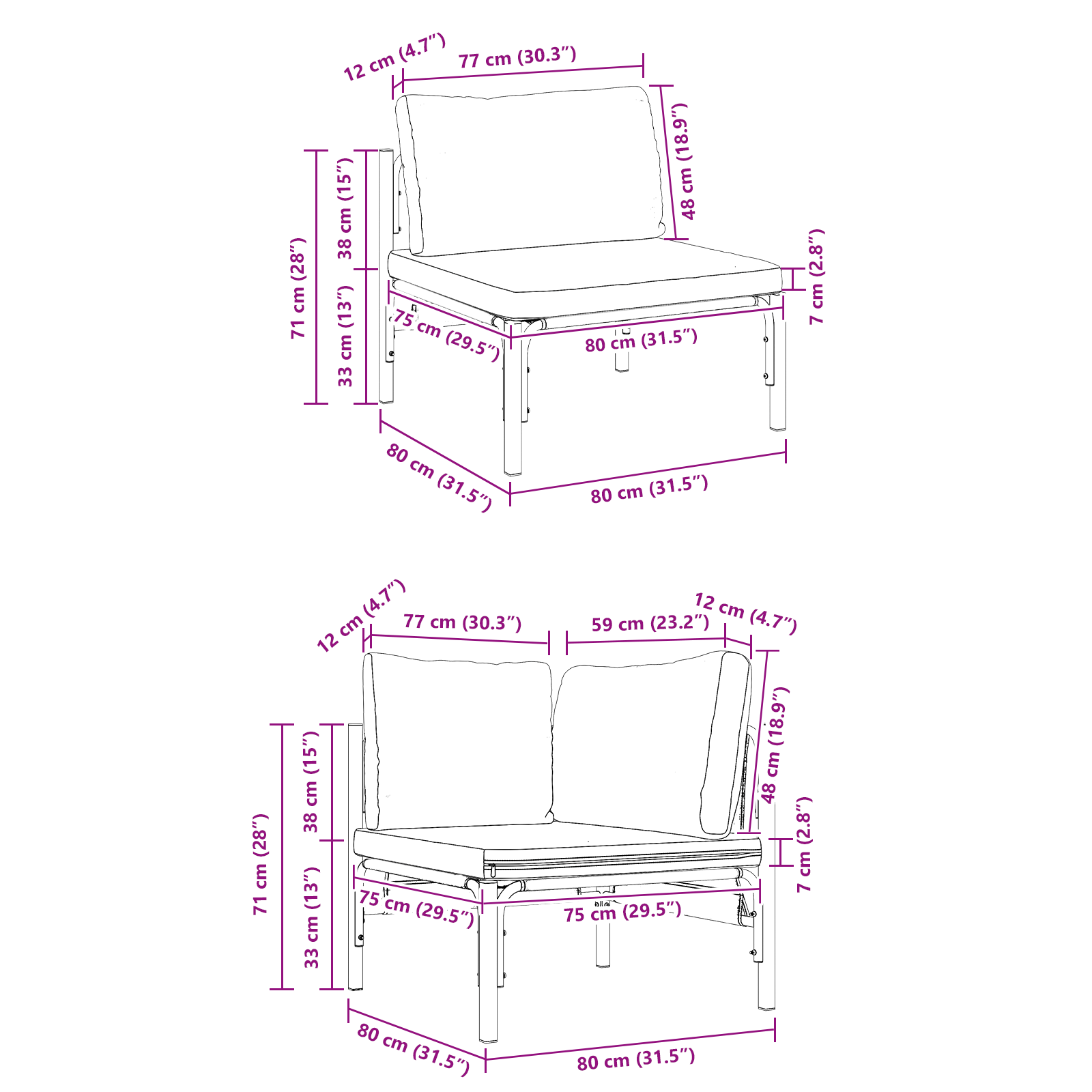 Hagesofa Set Antrasittgrå Stål