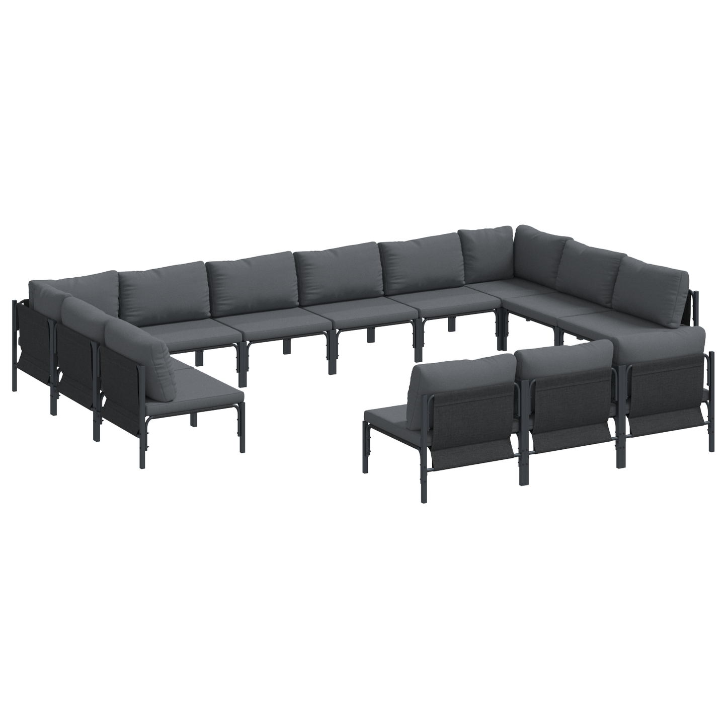 Hagesofa Set med pute 13 pcs Svart Stål