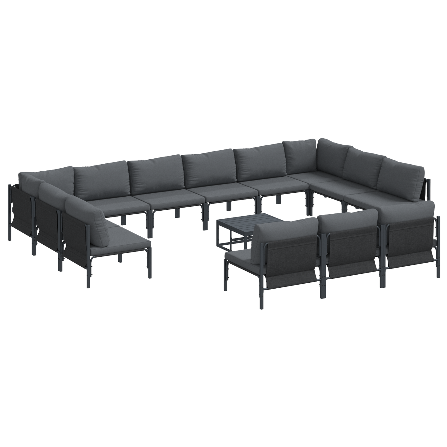 Hagesofa Set med pute 14 pcs Svart Stål