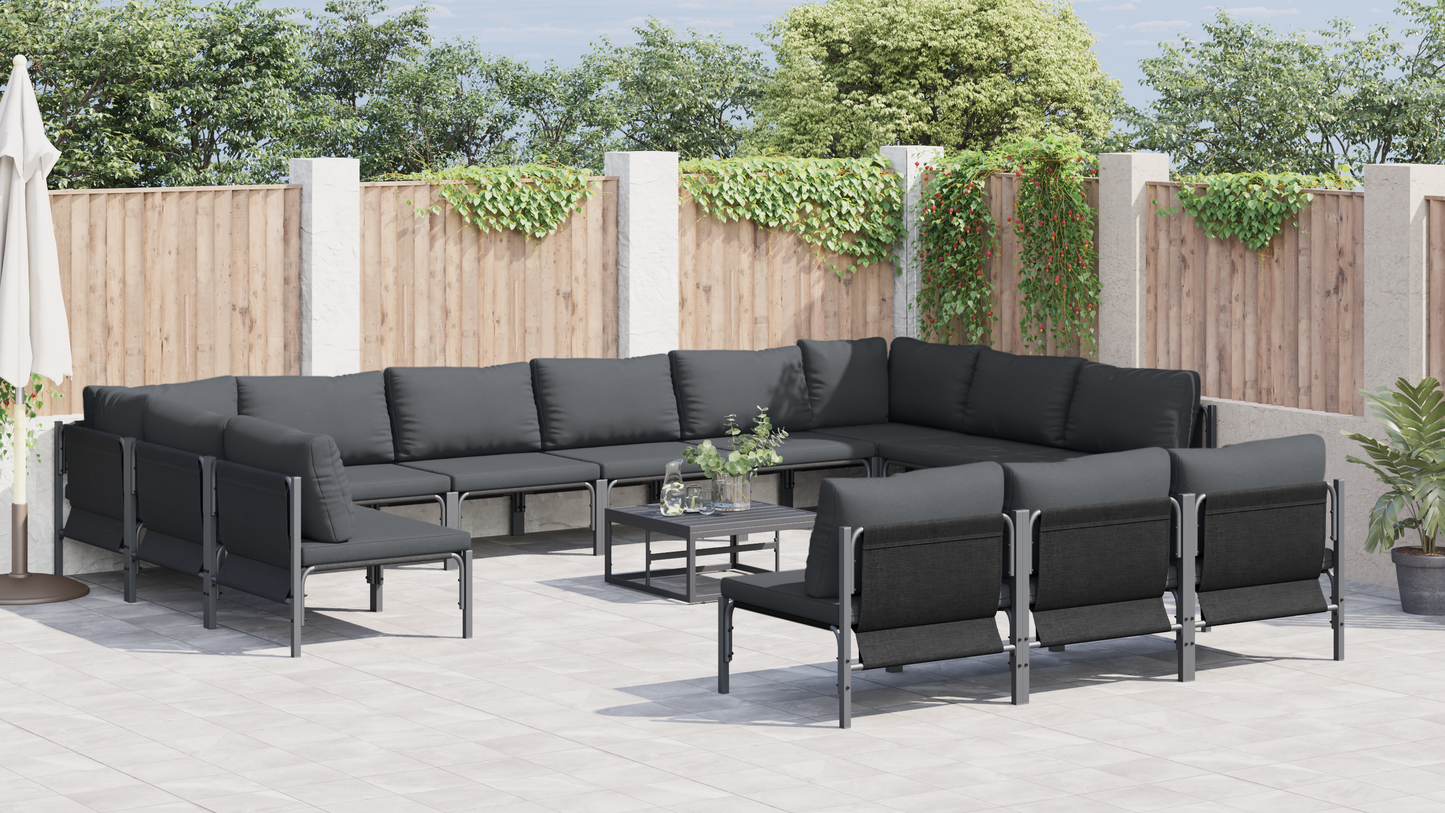 Hagesofa Set med pute 14 pcs Svart Stål