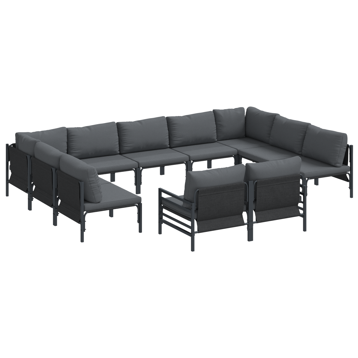 Hagesofa Set med pute 11 pcs Svart Stål