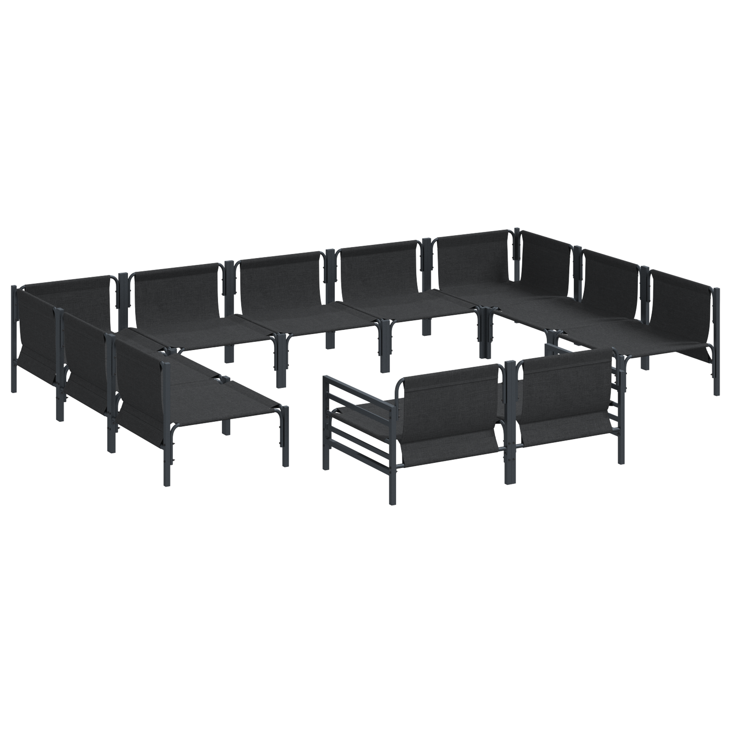 Hagesofa Set med pute 11 pcs Svart Stål