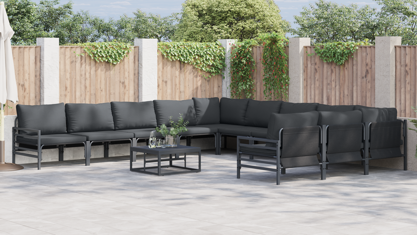 Hagesofa Set med pute 12 pcs Svart Stål