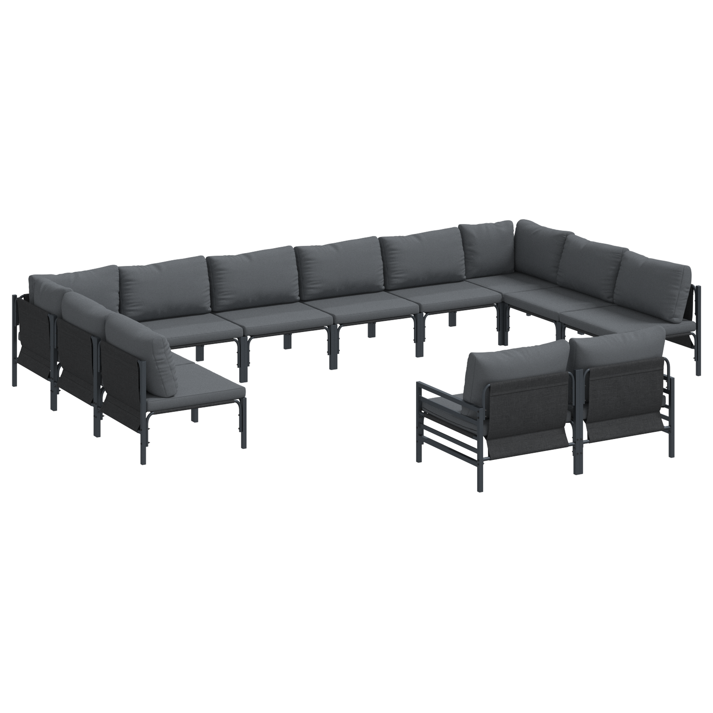 Hagesofa Set med pute 12 pcs Svart Stål