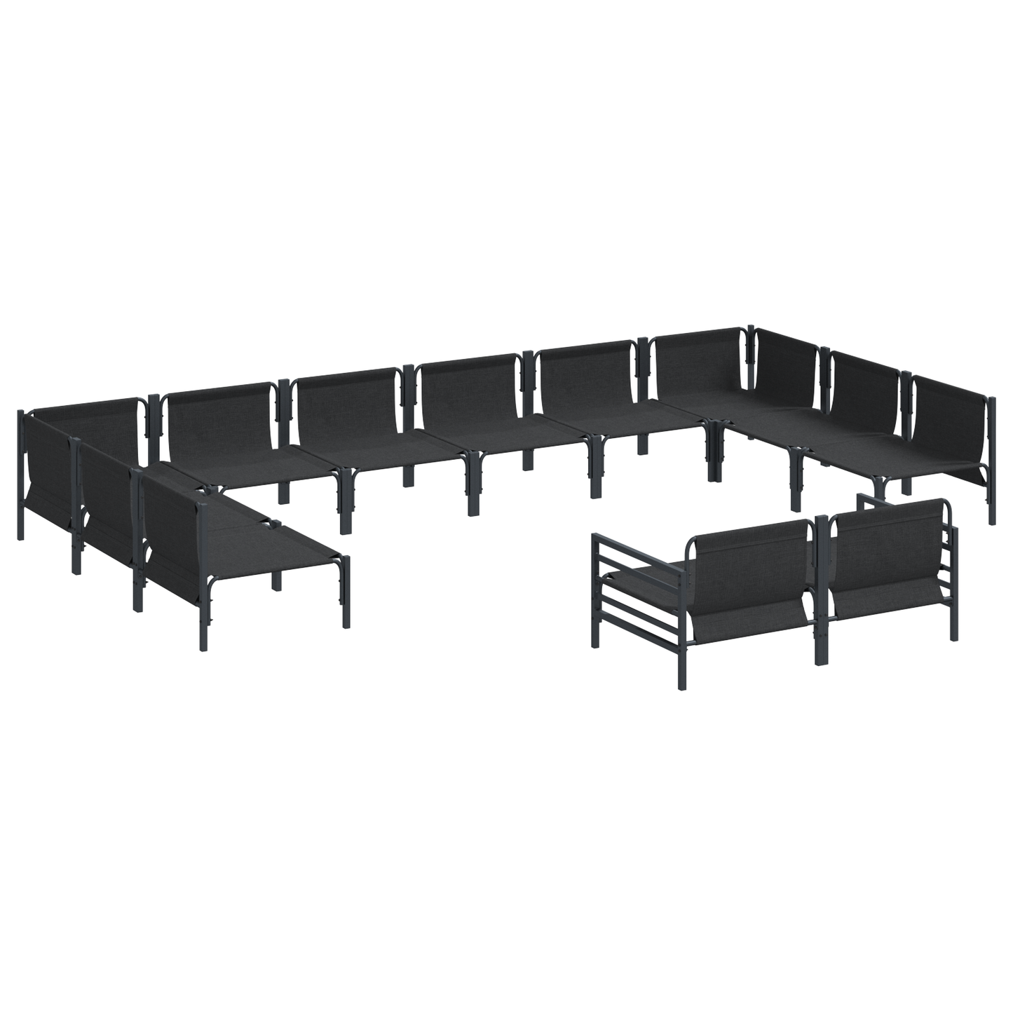Hagesofa Set med pute 12 pcs Svart Stål
