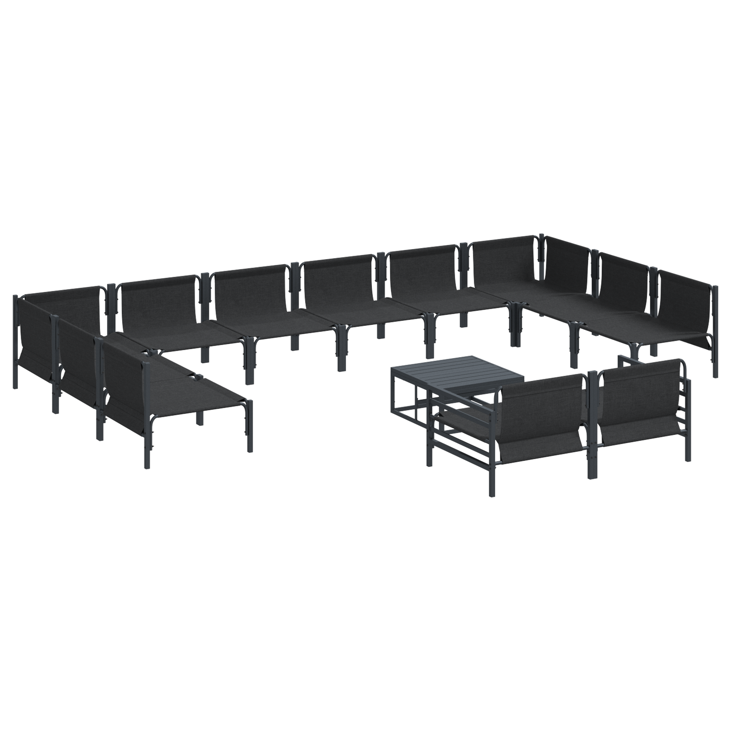 Hagesofa Set med pute 13 pcs Svart Stål