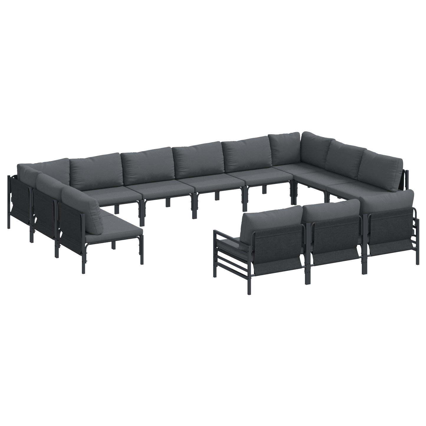 Hagesofa Set med pute 13 pcs Svart Stål