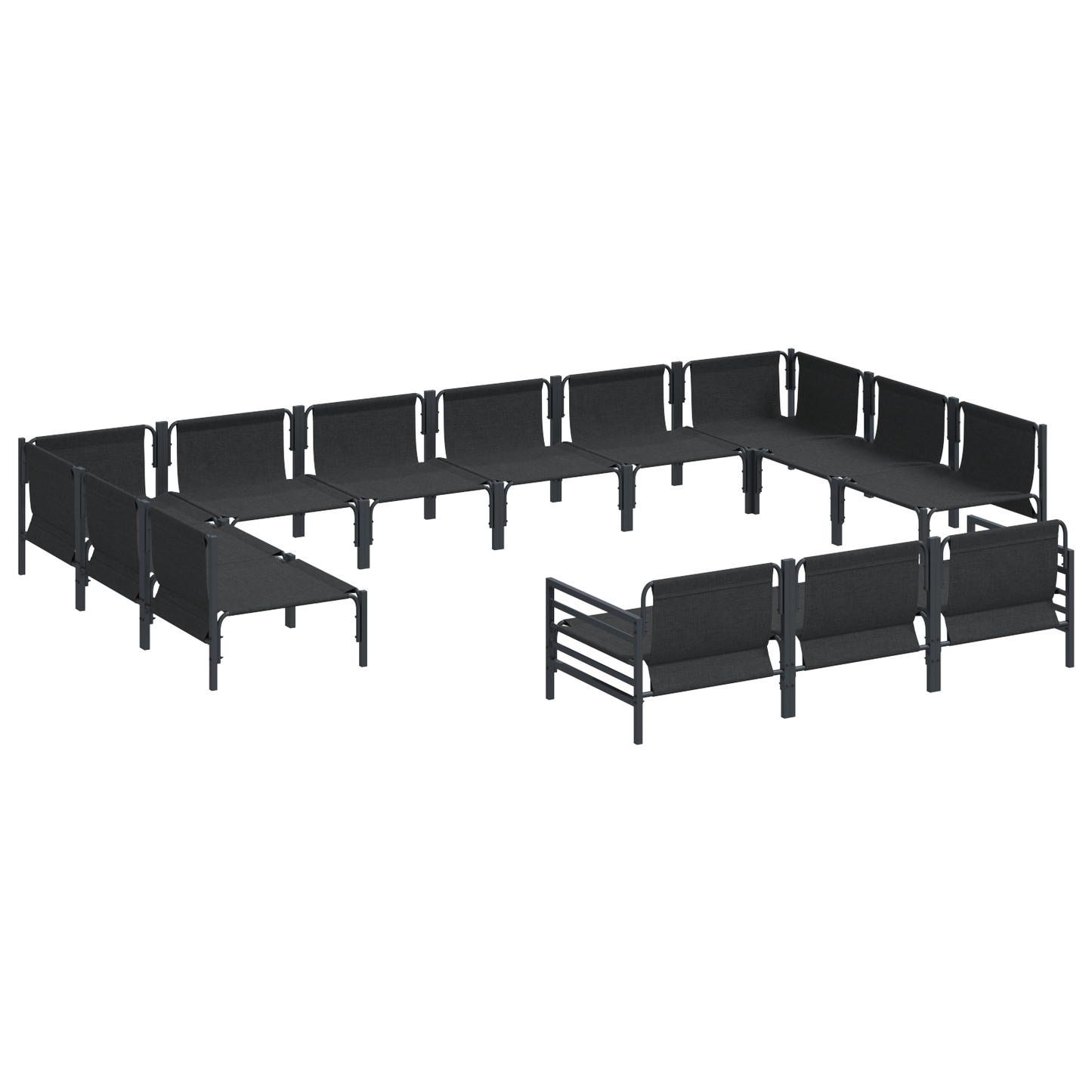 Hagesofa Set med pute 13 pcs Svart Stål