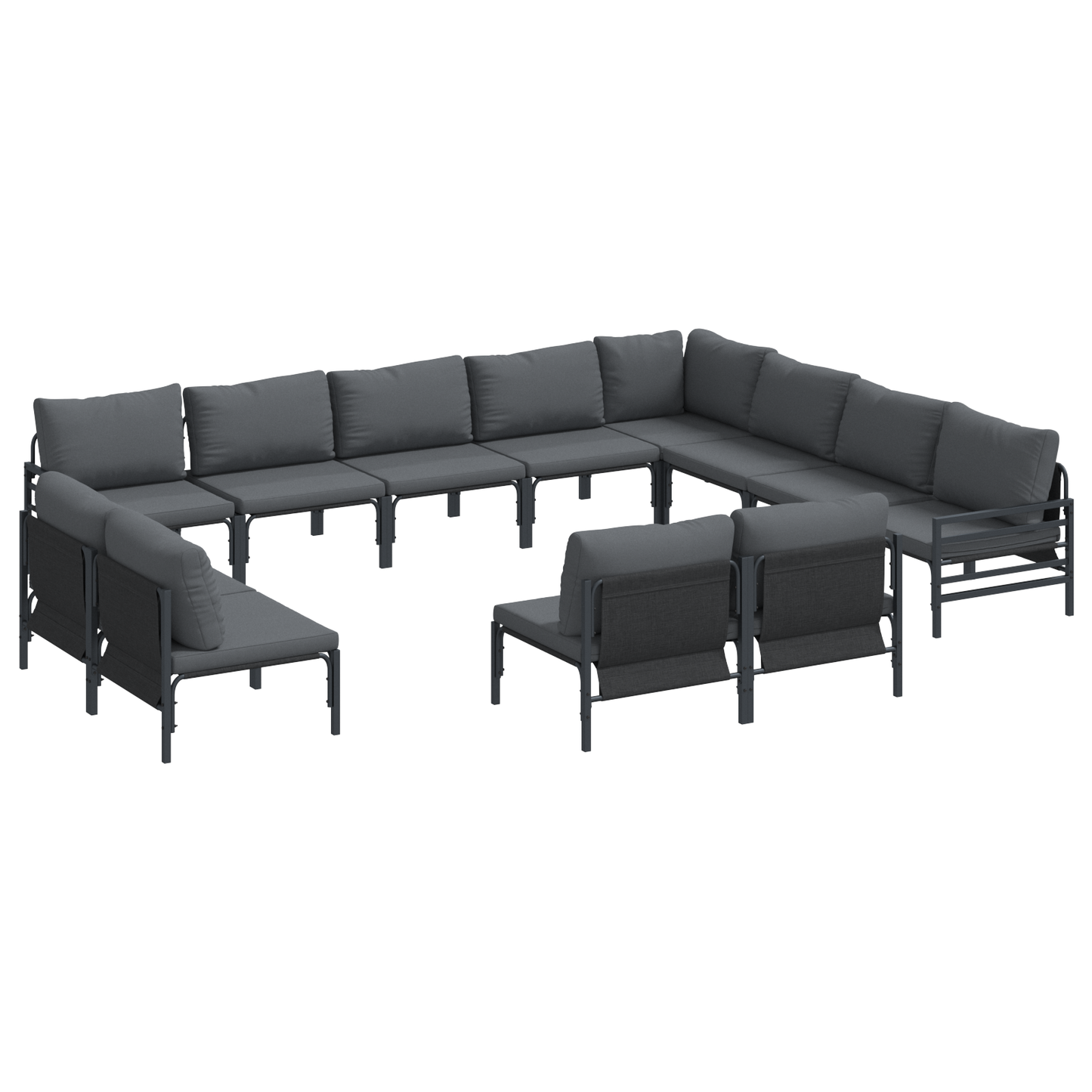Hagesofa Set med pute 12 pcs Svart Stål