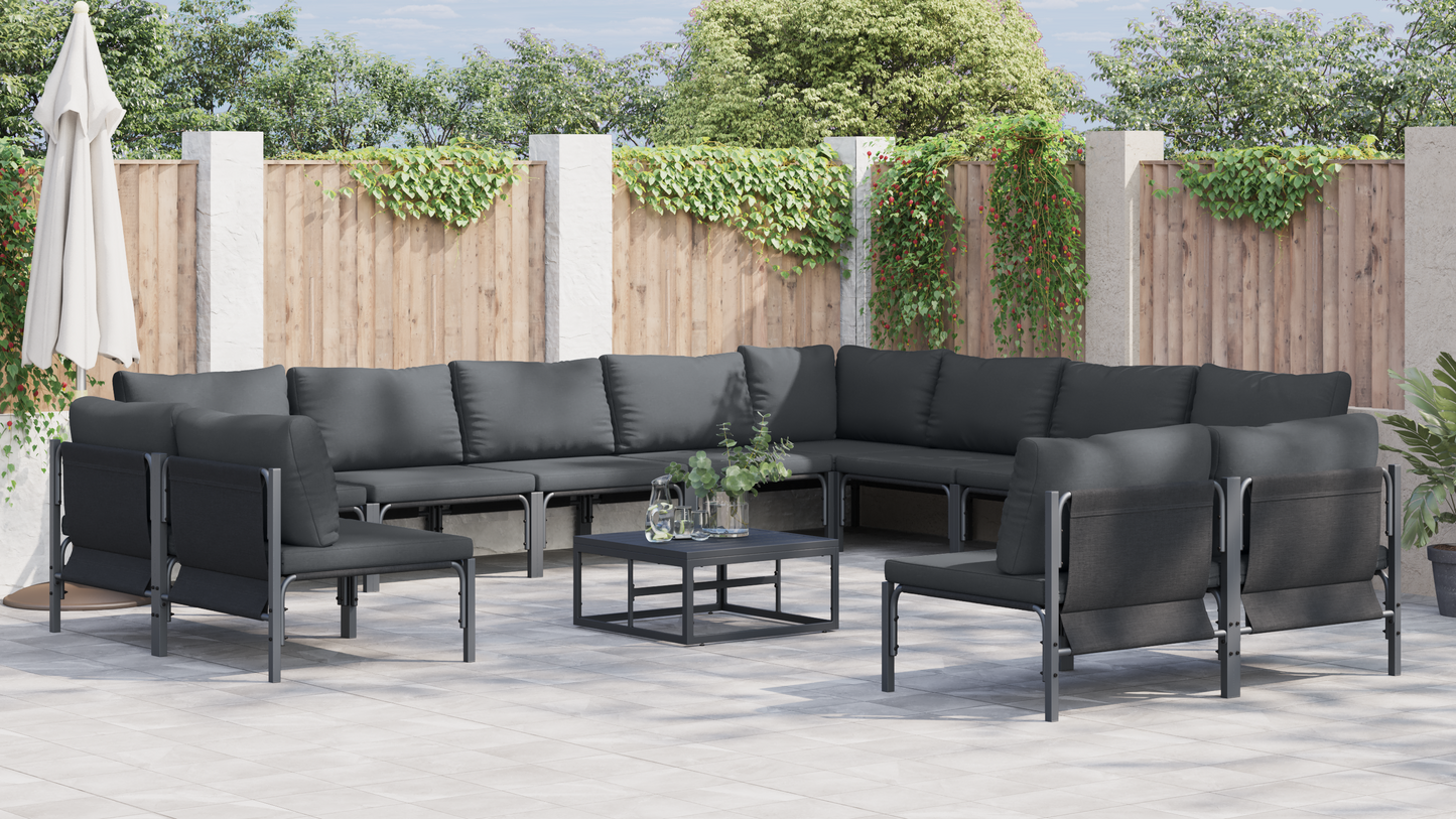 Hagesofa Set med pute 13 pcs Svart Stål
