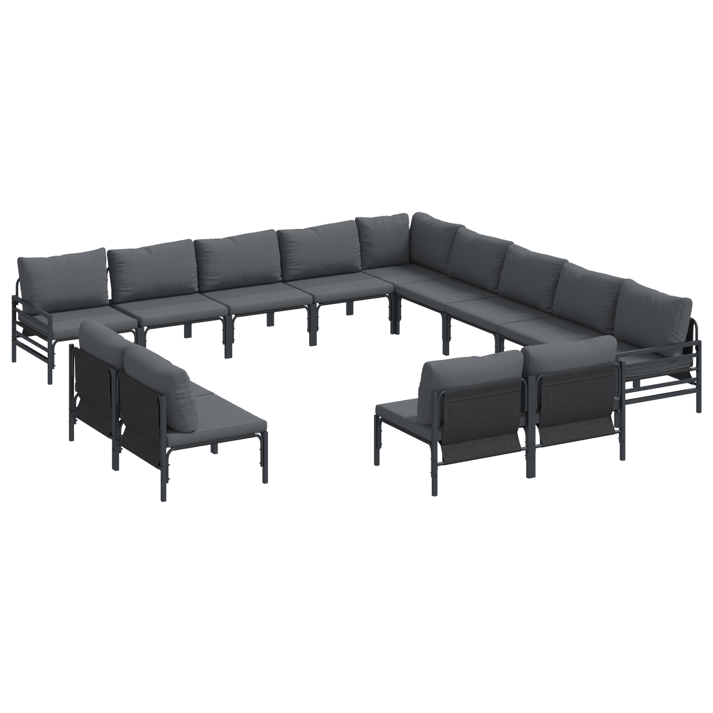 Hagesofa Set med pute 13 pcs Svart Stål