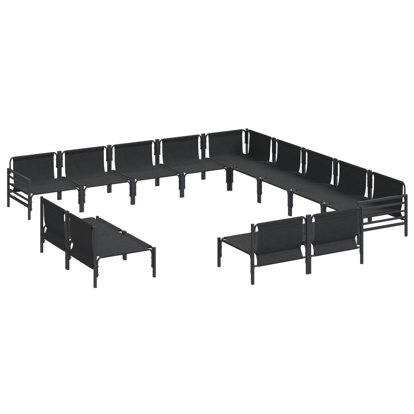 Hagesofa Set med pute 13 pcs Svart Stål