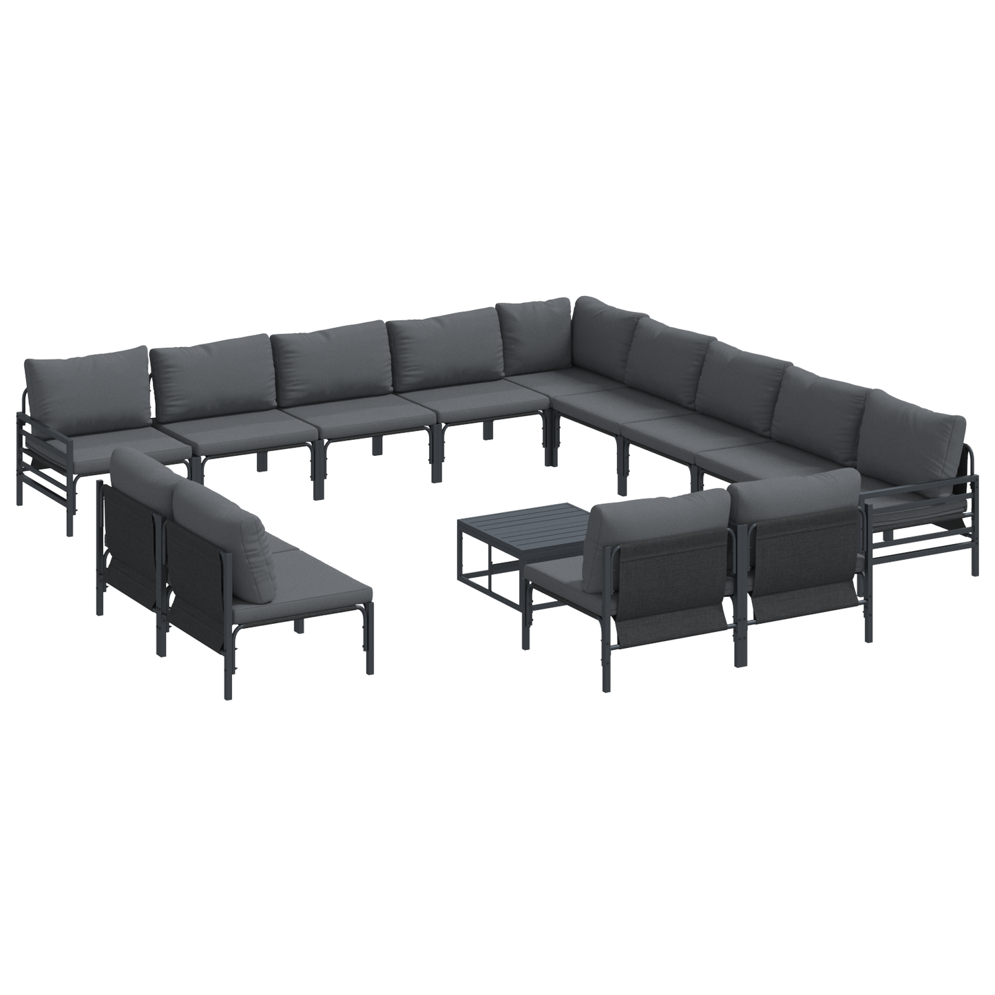 Hagesofa Set med pute 14 pcs Svart Stål