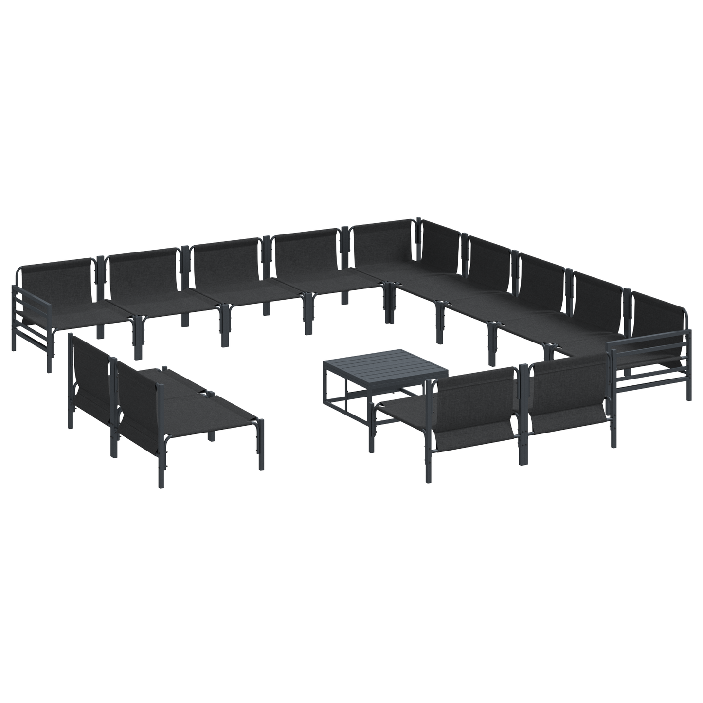 Hagesofa Set med pute 14 pcs Svart Stål