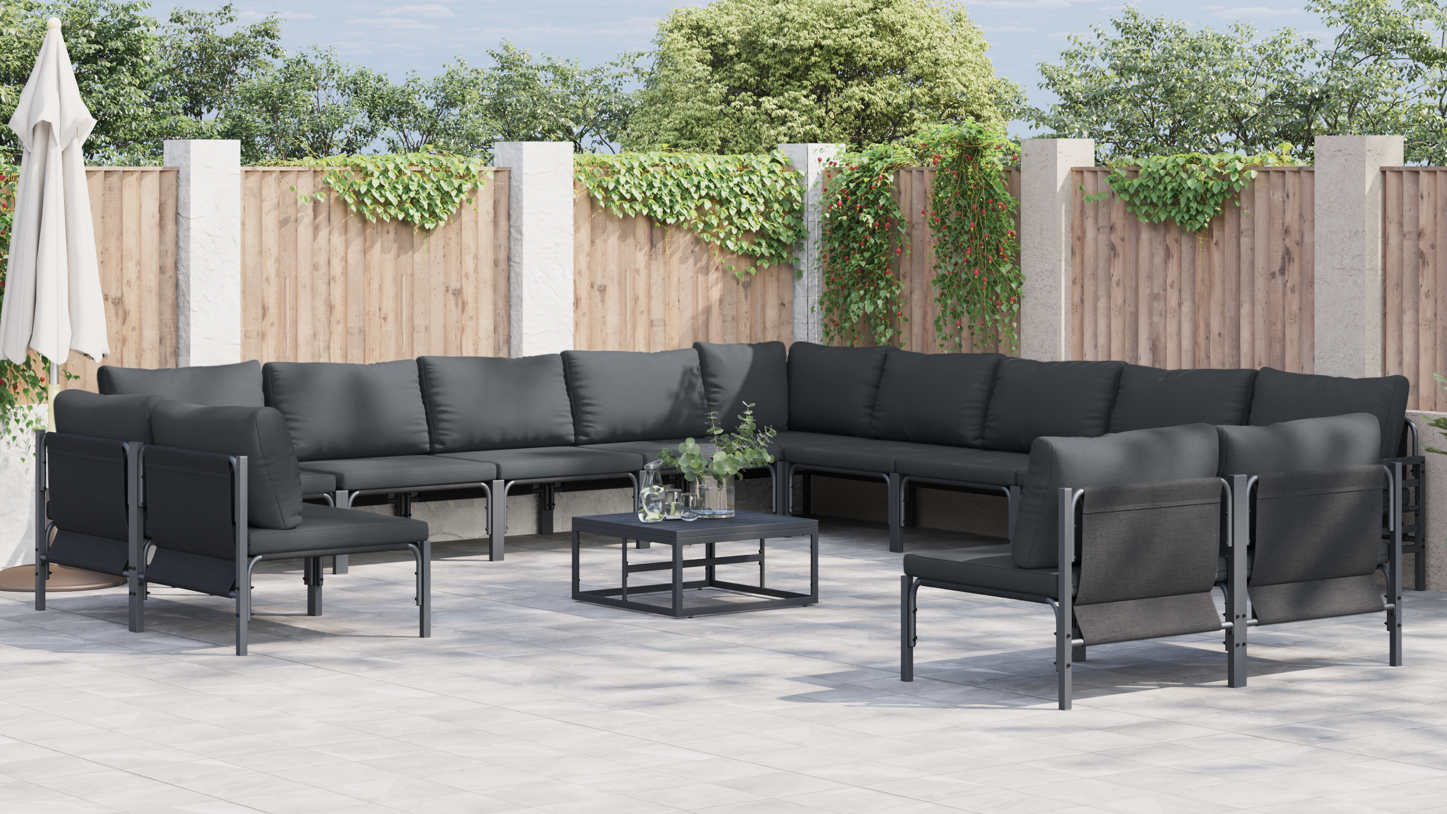 Hagesofa Set med pute Antrasitt Stål