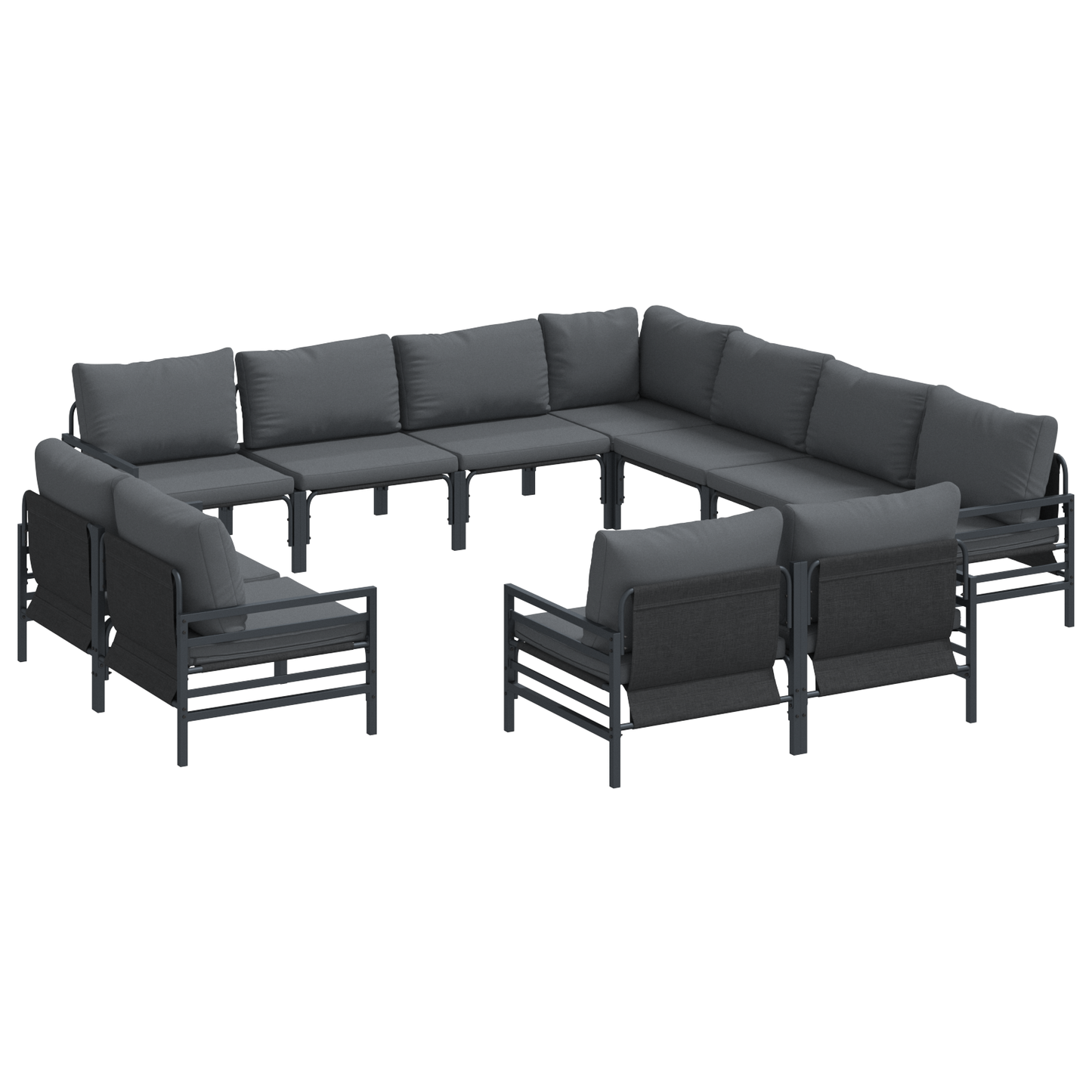 Hagesofa Set med pute 11 pcs Svart Stål