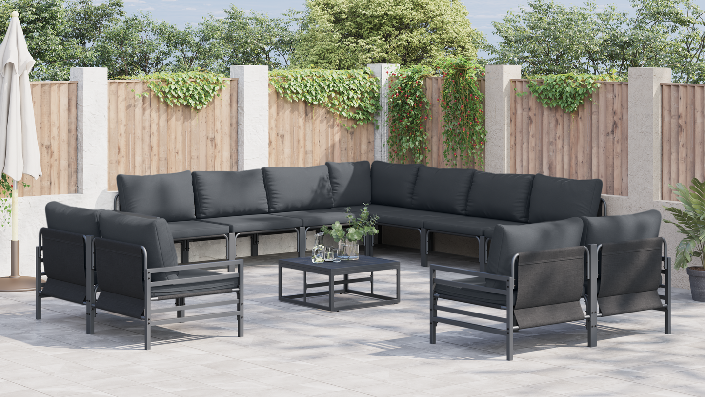 Hagesofa Set med pute 11 pcs Svart Stål