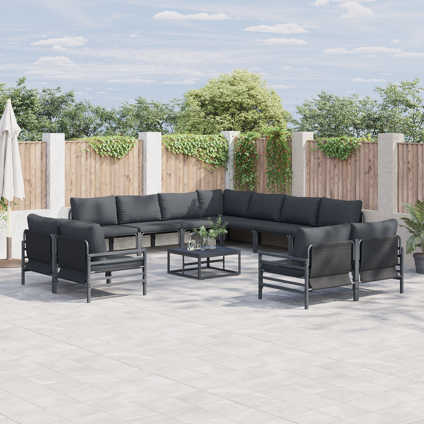 Hagesofa Set med pute 11 pcs Svart Stål