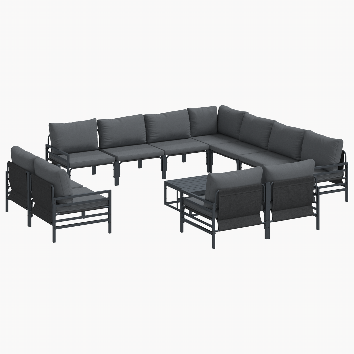 Hagesofa Set med pute 12 pcs Svart Stål