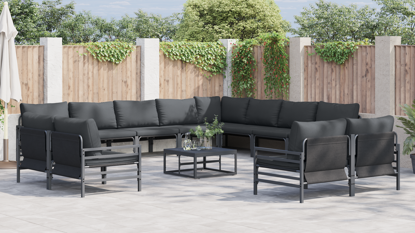Hagesofa Set med pute 12 pcs Svart Stål