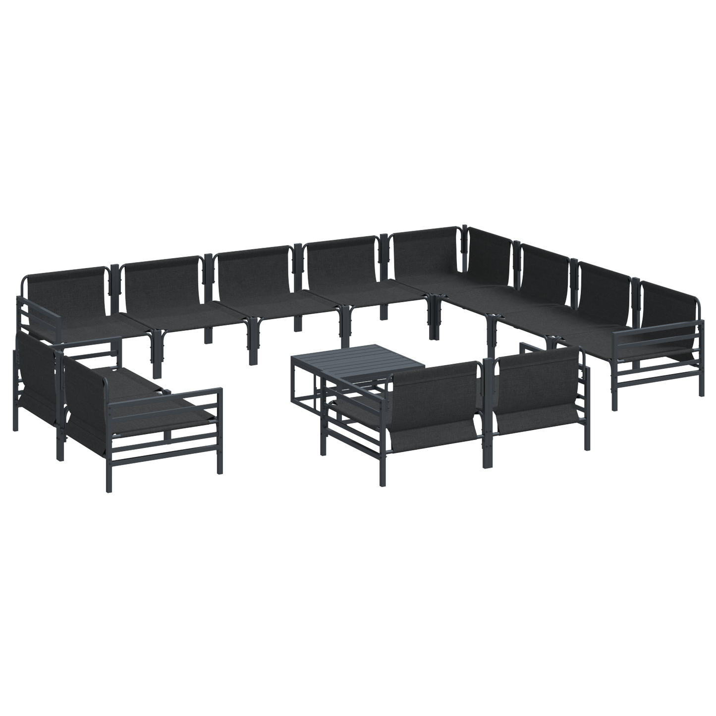 Hagesofa Set med pute 13 pcs Svart Stål